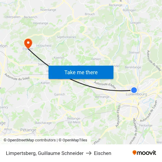 Limpertsberg, Guillaume Schneider to Eischen map