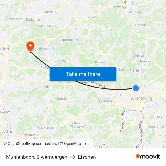 Muhlenbach, Siwemuergen to Eischen map