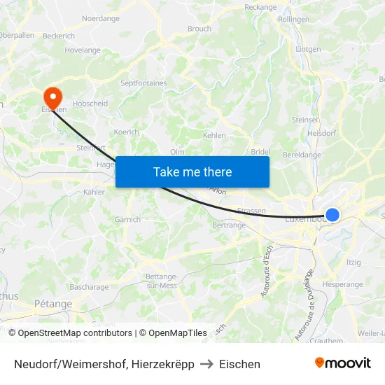 Neudorf/Weimershof, Hierzekrëpp to Eischen map
