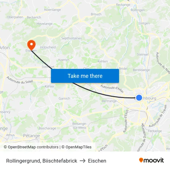 Rollingergrund, Biischtefabrick to Eischen map