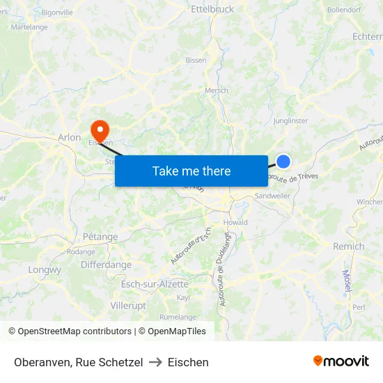 Oberanven, Rue Schetzel to Eischen map