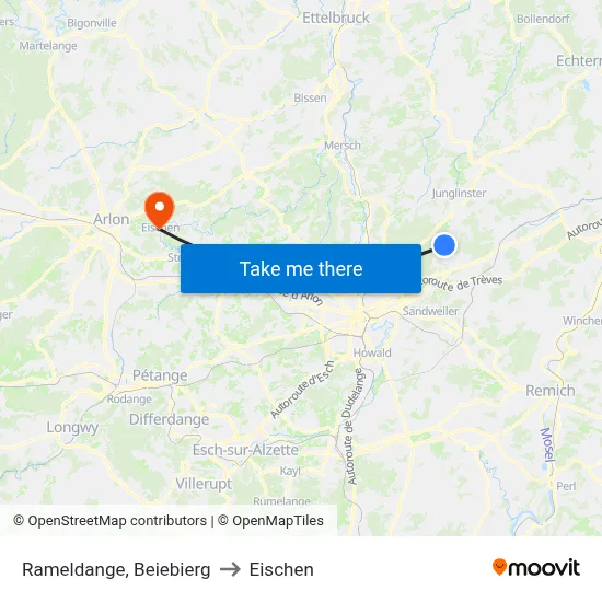 Rameldange, Beiebierg to Eischen map