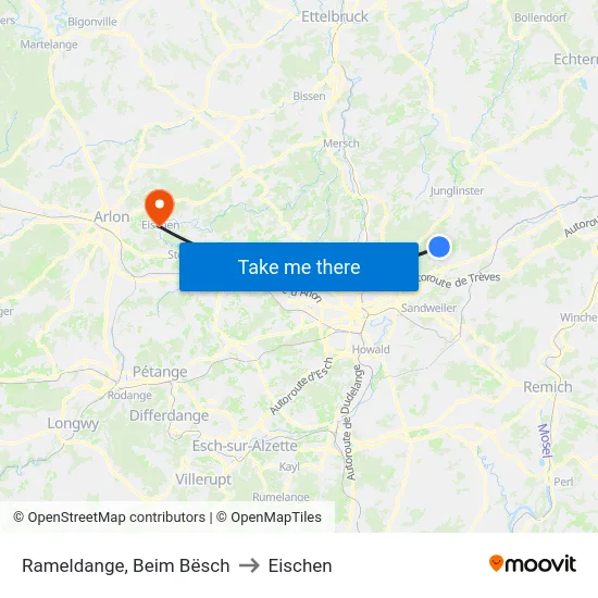 Rameldange, Beim Bësch to Eischen map