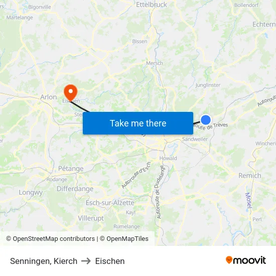 Senningen, Kierch to Eischen map
