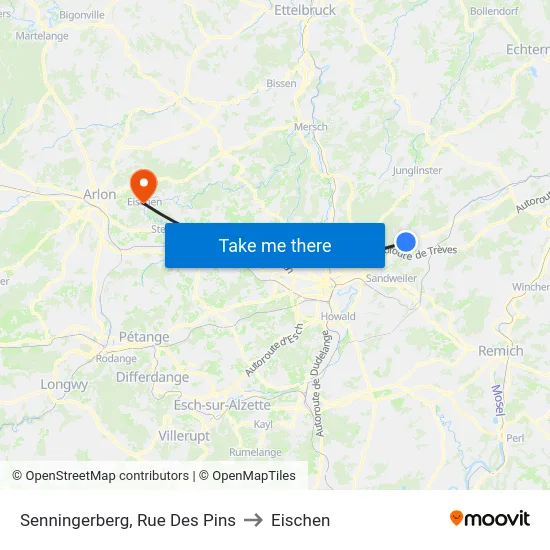 Senningerberg, Rue Des Pins to Eischen map