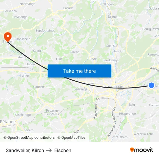 Sandweiler, Kiirch to Eischen map