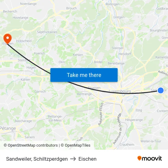Sandweiler, Schiltzperdgen to Eischen map