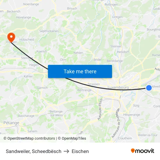 Sandweiler, Scheedbësch to Eischen map
