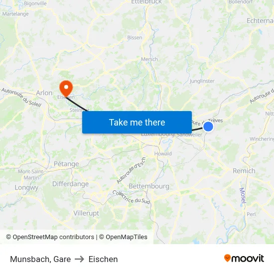 Munsbach, Gare to Eischen map