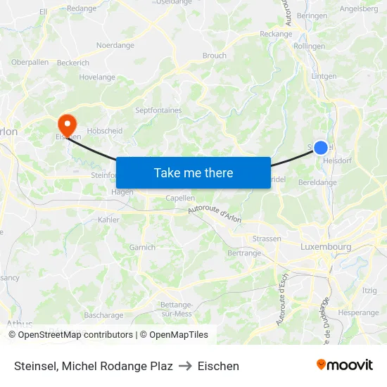 Steinsel, Michel Rodange Plaz to Eischen map