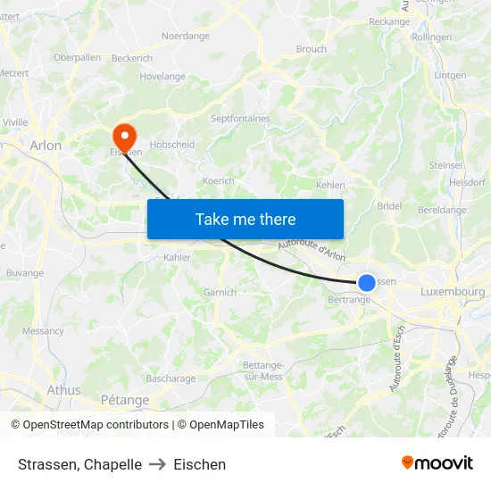 Strassen, Chapelle to Eischen map