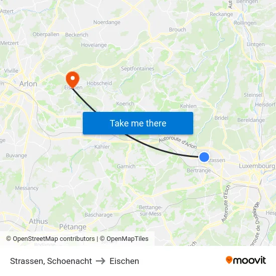 Strassen, Schoenacht to Eischen map