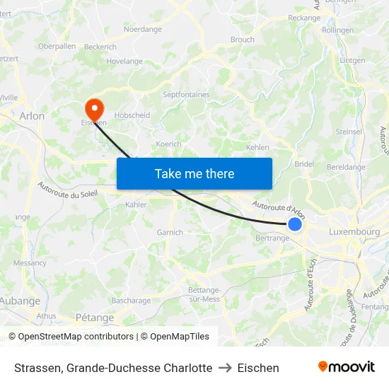 Strassen, Grande-Duchesse Charlotte to Eischen map