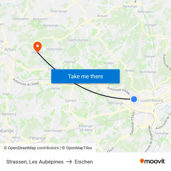 Strassen, Les Aubépines to Eischen map