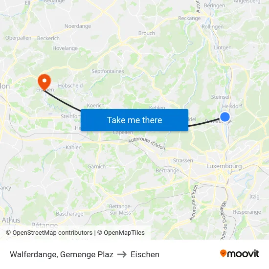 Walferdange, Gemenge Plaz to Eischen map