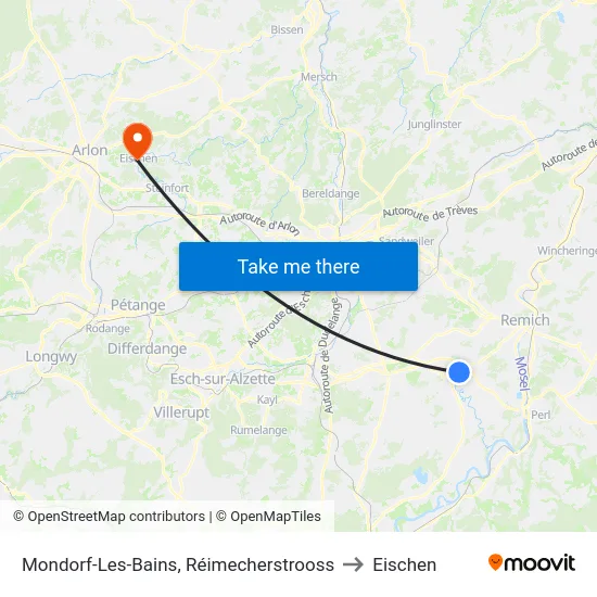 Mondorf-Les-Bains, Réimecherstrooss to Eischen map