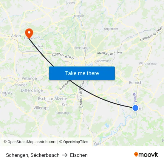 Schengen, Séckerbaach to Eischen map