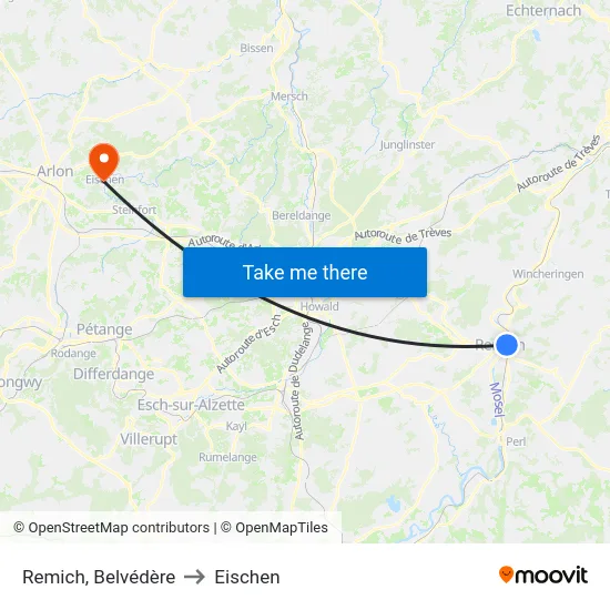 Remich, Belvédère to Eischen map