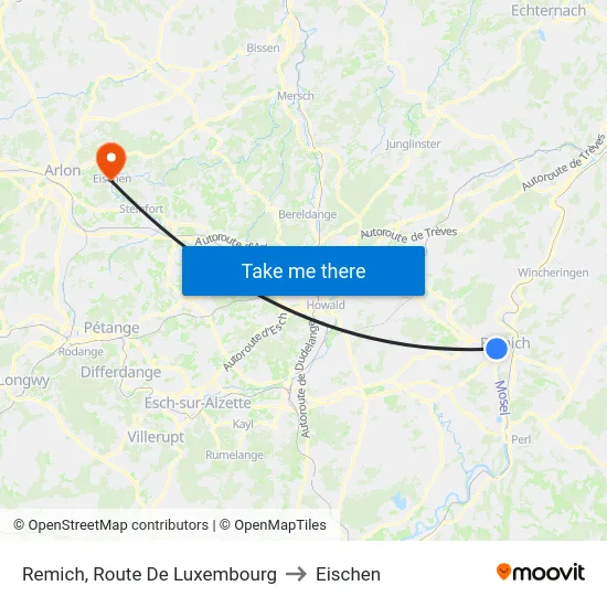 Remich, Route De Luxembourg to Eischen map