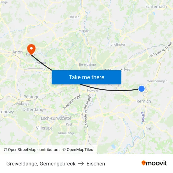 Greiveldange, Gemengebréck to Eischen map