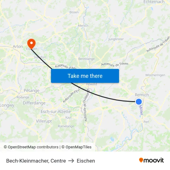 Bech-Kleinmacher, Centre to Eischen map