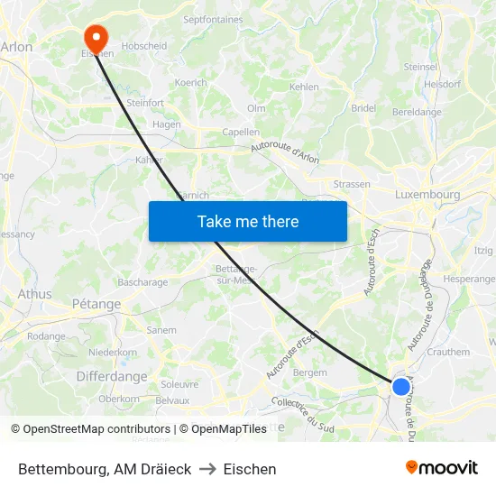 Bettembourg, AM Dräieck to Eischen map
