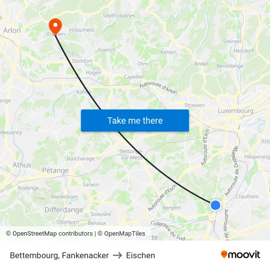 Bettembourg, Fankenacker to Eischen map