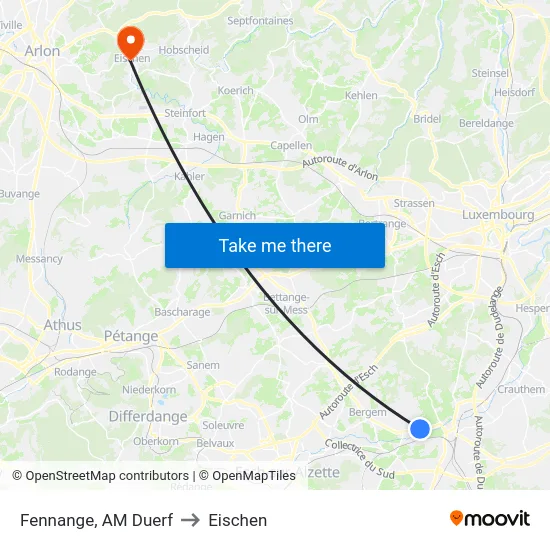 Fennange, AM Duerf to Eischen map