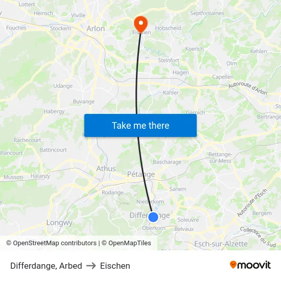 Differdange, Arbed to Eischen map