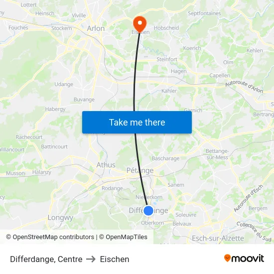 Differdange, Centre to Eischen map
