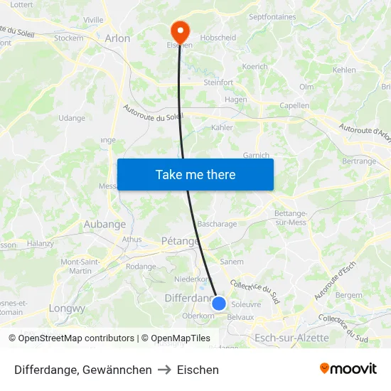 Differdange, Gewännchen to Eischen map