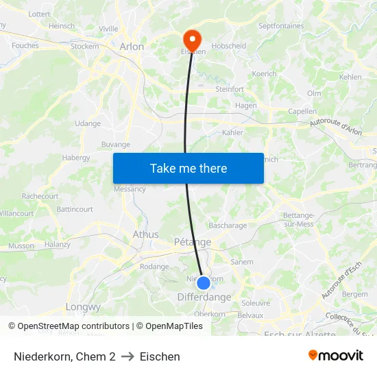 Niederkorn, Chem 2 to Eischen map