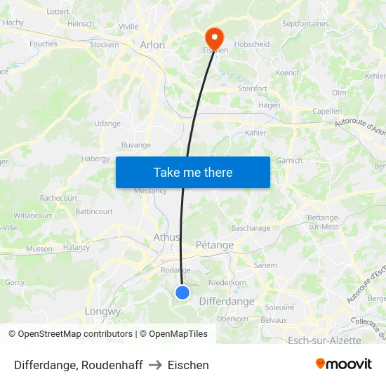 Differdange, Roudenhaff to Eischen map