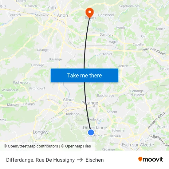 Differdange, Rue De Hussigny to Eischen map