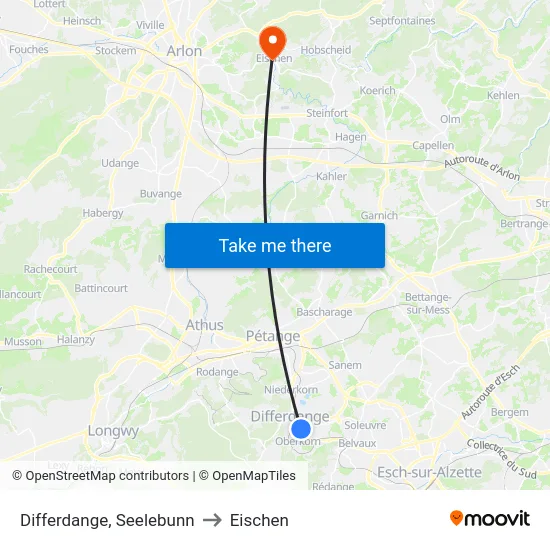 Differdange, Seelebunn to Eischen map