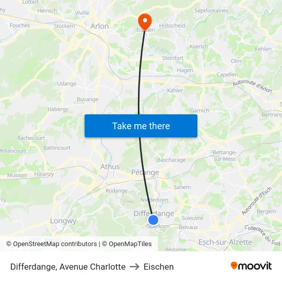 Differdange, Avenue Charlotte to Eischen map
