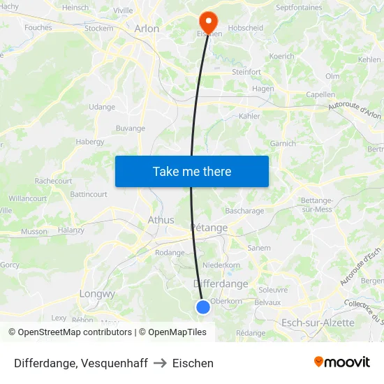 Differdange, Vesquenhaff to Eischen map