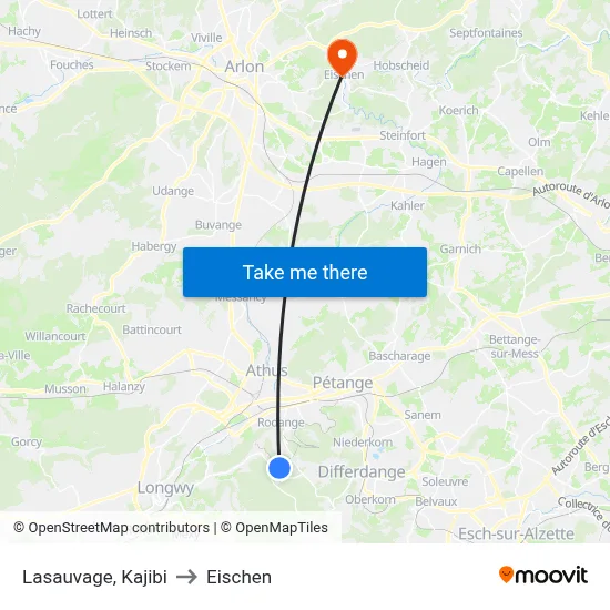 Lasauvage, Kajibi to Eischen map