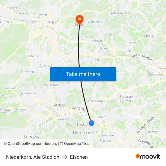 Niederkorn, Ale Stadion to Eischen map