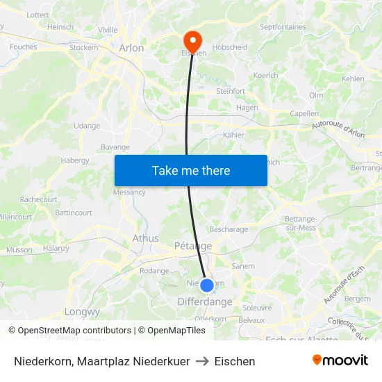 Niederkorn, Maartplaz Niederkuer to Eischen map