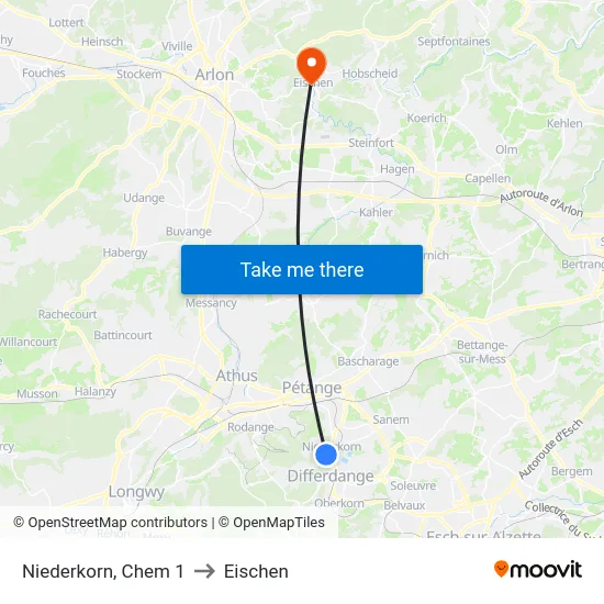 Niederkorn, Chem 1 to Eischen map