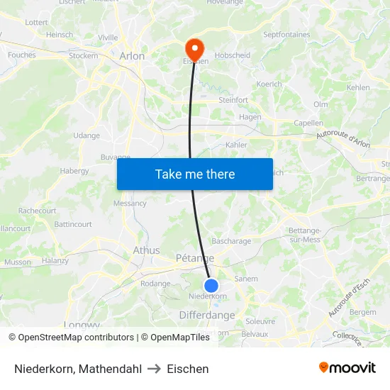 Niederkorn, Mathendahl to Eischen map