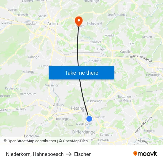 Niederkorn, Hahneboesch to Eischen map