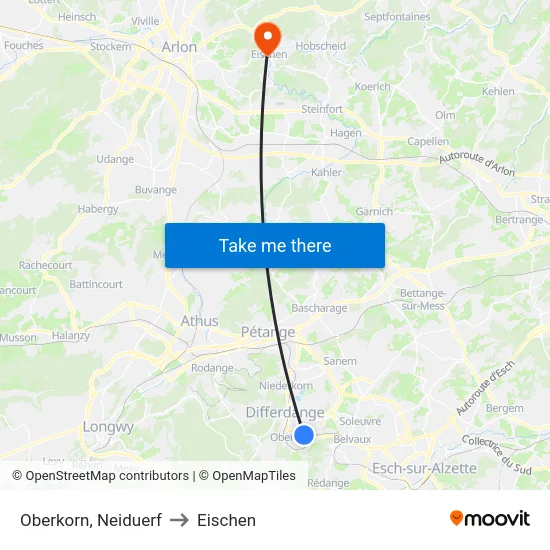 Oberkorn, Neiduerf to Eischen map