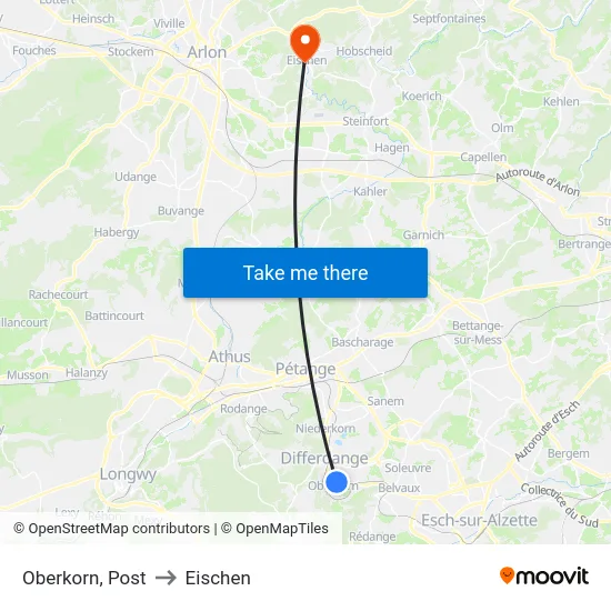Oberkorn, Post to Eischen map