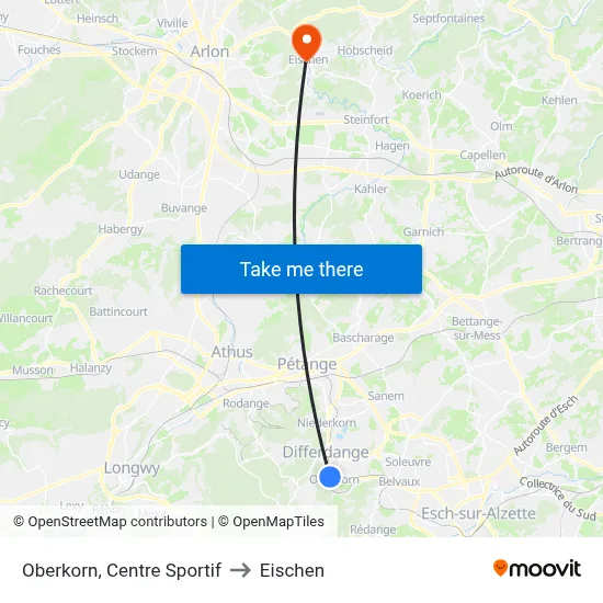 Oberkorn, Centre Sportif to Eischen map