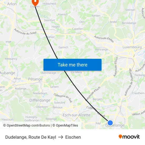 Dudelange, Route De Kayl to Eischen map