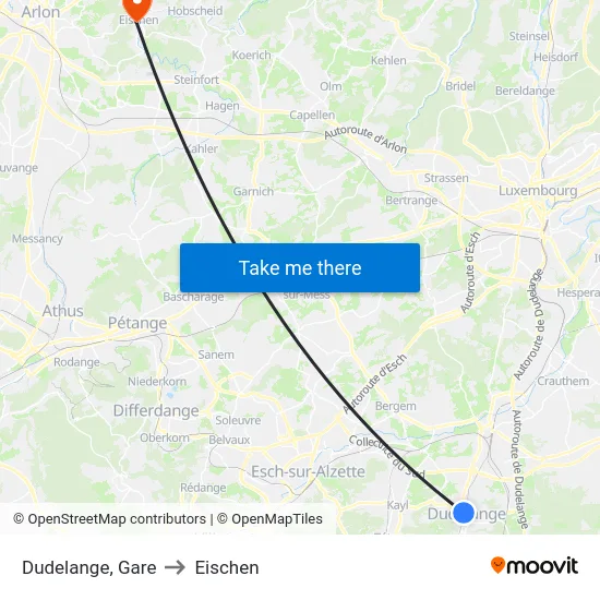 Dudelange, Gare to Eischen map