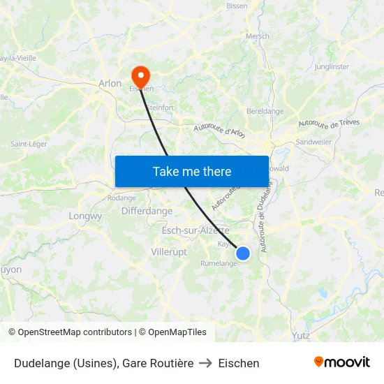 Dudelange (Usines), Gare Routière to Eischen map