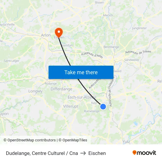 Dudelange, Centre Culturel / Cna to Eischen map